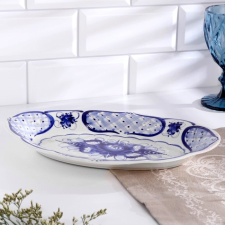 Openwork dish, Gzhel, Porcelain, 30x20 cm-4