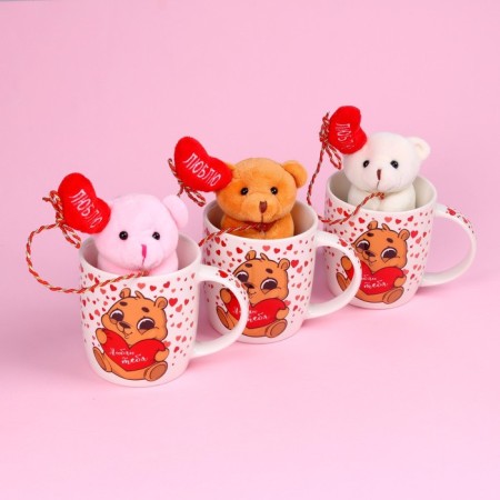 Set "I love", soft toy in a mug, bear, color mix-8