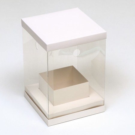 Box for flowers with a vase and PVC windows, folding, 16 x 23 x 16 cm, white-1