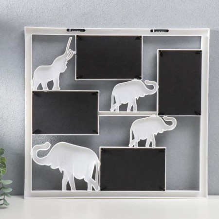 Photo frame plastic in 4 photos 10x15 cm "Four Elephants" White 39x42 cm-2