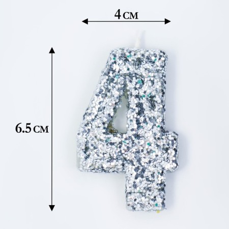 Candle in the cake "Squeezes", number "4", silver, 6.5x4-1