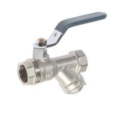 Кран шаровой AQUALINK, PN 30, внутренняя/внутренняя резьба 1/2", косой фильтр, рычаг, никел.