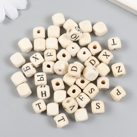 Set of wood. Ul-painted beads MIX-7 (Cube 10mm, 10mm Latin Cube, 10mm Cyrillic Cube 24g)