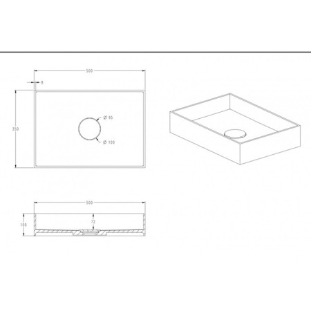 ABBER STEIN AS2621 sink, invoice, 500x350x100 mm, artificial stone, white-3