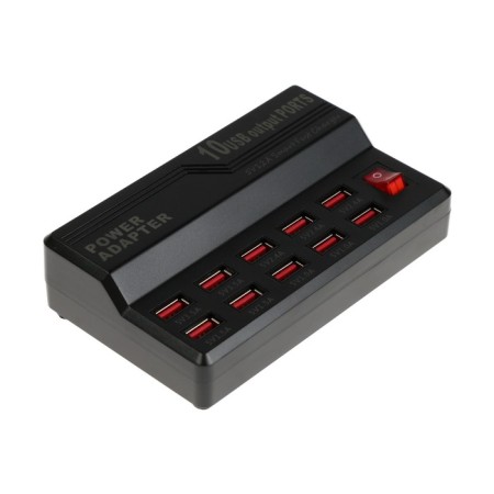 Charger station WLX-838, 10 USB, 60 W, 12 A, switch, black
