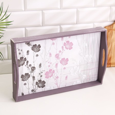 Wooden tray for breakfast "Flowers" 43x27.5x7 cm-1