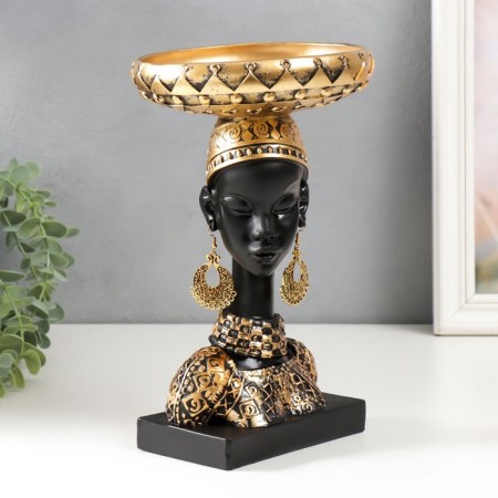 Souvenir Polystone stand "African in a golden device, with earrings in the ears" 25x15x15 cm-1