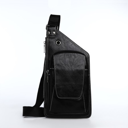 Male sling bag made of artificial leather, black color-2