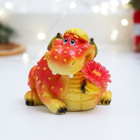 Figure "Dragon with a flower" red, 7.5x6x6cm-1