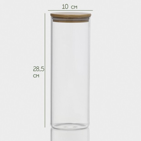 Glass Bank for bulk products with a bamboo cover "Eco", 1.9 l, 10 × 28.5 cm-1