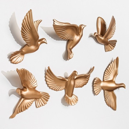 Wall -wall decor "Birds" 6 pieces 14 x 23.5 x 6 cm, gold-2
