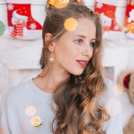 Earrings "Christmas tree" and in jewelry, white-red color in gold-5