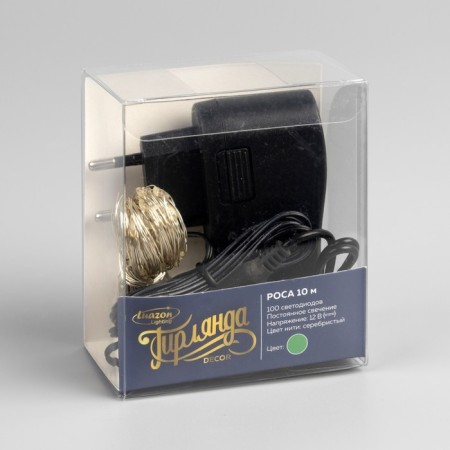 Garland "thread" 10 m dew, IP20, silver thread, 100 LED, green glow, 12 V-3