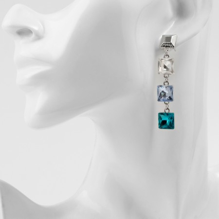 Earrings with “Bloom” rhinestones, light squares, colored in silver-3