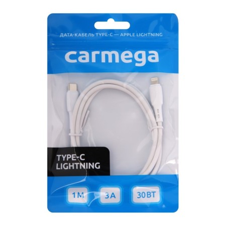 CARMEGA CAR-C-CL1M-WH, Lightning-Type-C, 3 A, 30 W, 1 m, white cable-3