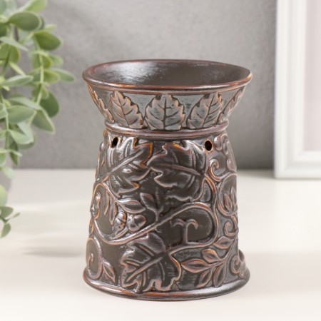 Aroma lamp ceramics "plant pattern" dark brown 9.5x9.5x12 cm-2