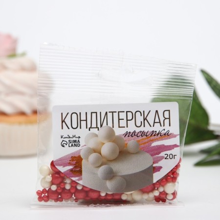Sprinking confectionery "pearls" red, silver, 20 g-1