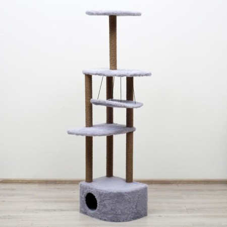 Complex for cats with a claw, corner, with a hammock, 48 x 48 x 171 cm, gray-1