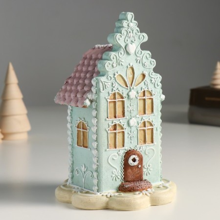 Polystone souvenir "Blue gingerbread house with pink roof" 13x13x20 cm