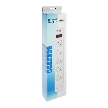 Luazon Lighting network filter, 6 outlets, 1.8 m, 2200 W, 3 x 0.75 mm2, 10 A, 220 V, white-3