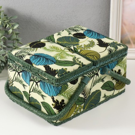 Casket for needlework "Tropical leaves on green" 19x26x14.5 cm