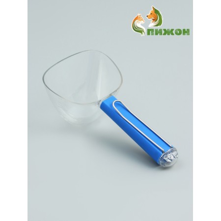 Scoop for feed with a measured scale and clothespin, 19 x 9.5 x 7 cm, gray-blue