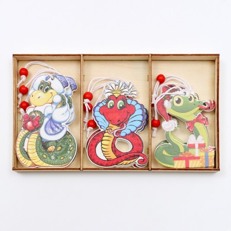 New Year! Set of suspensions in a wooden gift package, 9 pcs.-1