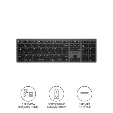 Keyboard A4Tech FSTYLER FBX50C Gray USB wireless BT/Radio Slim Multimedia (FBX50C GRE 10045-1
