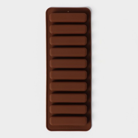 Form for chocolate of the rectangle, silicone, 26 × 9.5 cm, 10 cells (7.1 × 1.7 cm), brown color-2