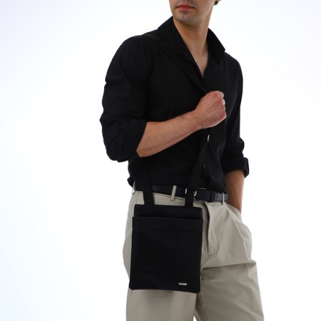 Male bag over the shoulder, Textura, artificial leather, black color-10
