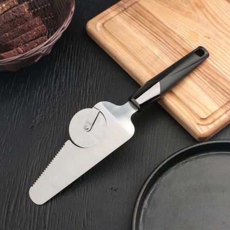 Knife-Lopatka for pizza shares "Chrome", 29 × 6.5 cm, black color-1