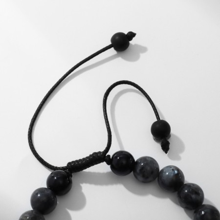 Bracelet male "skull" with beads on threads, color gray color-2