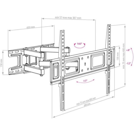 ARM Media LCD-418, up to 35 kg, 32-65 ", wall-mounted, turn and tilt, black-2