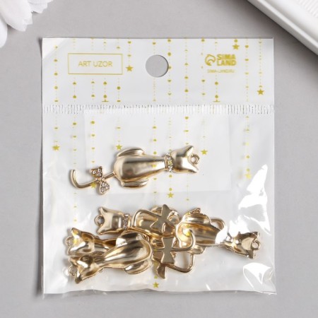 Decor for creativity metal, rhinestones "A cat with a bow on the tail" gold 1.5x4.5 cm-2
