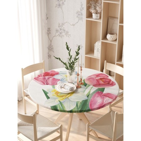 The tablecloth “Spring bouquet”, round, oxford, elastic band, size 140x140 cm, diameter 105-120 cm-2