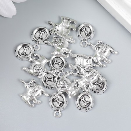 Decor for creativity Metal "Bulldog and Misk" silver set 8+8 pcs 0.3x1.1x1.5 cm 1.3x1.7 cm 78800-2