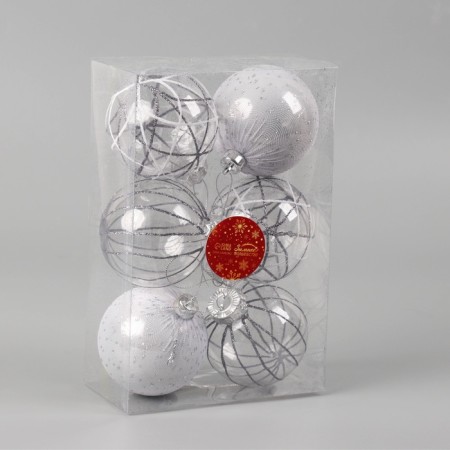 Set of balls plastic D-8 cm, 6 pcs "Winter Valley" silver-1