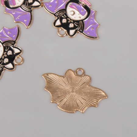 Decor for creativity metal, enamel "Cat-flying mouse" black-violet 2x2.9 cm-1