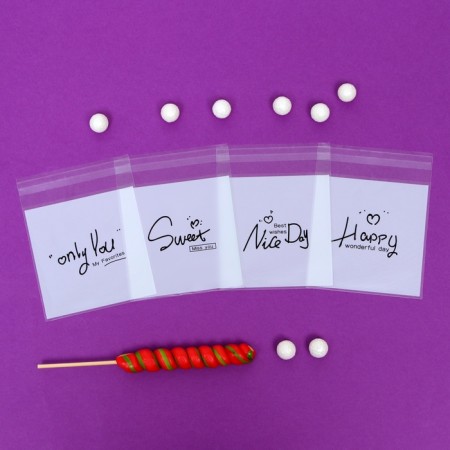 BOPP package with sticky tape, “wishes”, 10*10+3cm