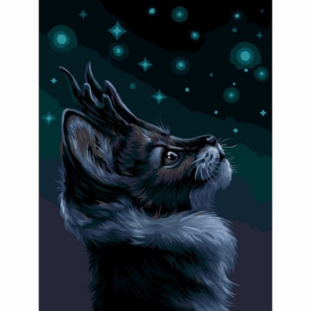 Picture on numbers on canvas 30 × 40 cm "Mystical Cat", with acrylic paints and brushes-1