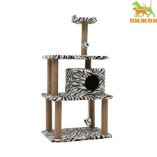House for cats with a claw, round with toys, 65 x50 x 130 cm, zebra