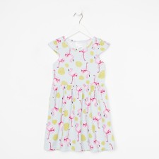 Dress for girls, blue color, flamingos print, height 110-116 cm