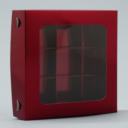 Box for sweets, confectionery packaging, 9 cells, “burgundy”, 14.7 x 14.7 x 3.5 cm-2