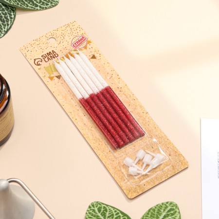 Candles for the cake "Shiny radiance", 6 pcs, white with red-4