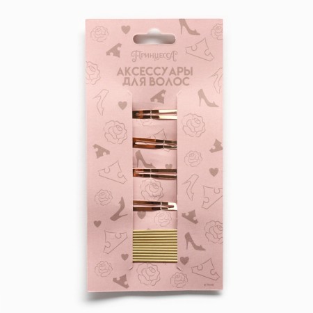 Invisible golden 12 pcs, 5 cm, hairpin click-crac 4 pcs, 5 cm, set, princesses-3