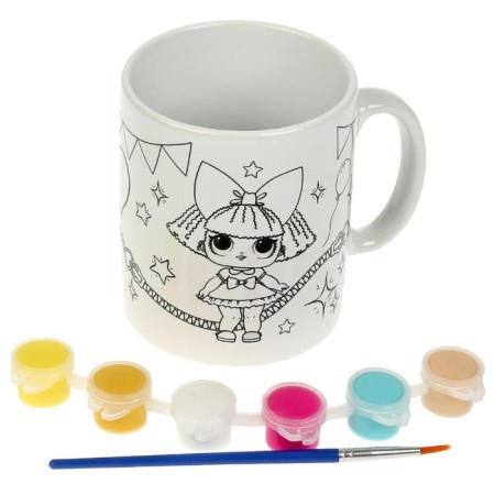 Mug for painting "Doll-mods", 6 acrylic paints, brush-2