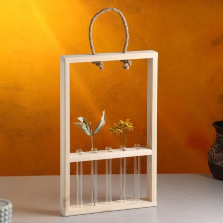 Kashpo wooden 26 × 5 × 40 cm with 5 flasks 15 cm "Extra Slim frame", we give the handle beautifully-1