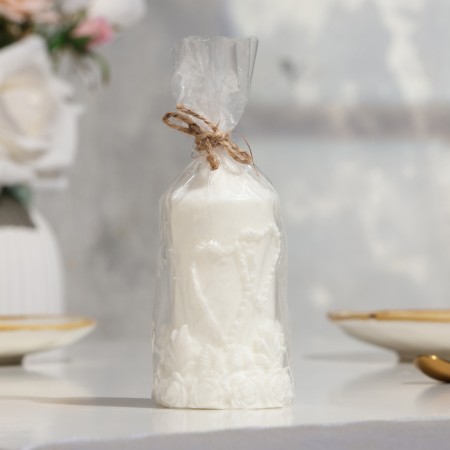 Candle "handmade" wedding cylinder with roses white with brilliance 6*10.5-3
