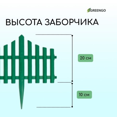 Decorative fence, 30 × 300 cm, 5 sections, plastic, green, Greengo-2