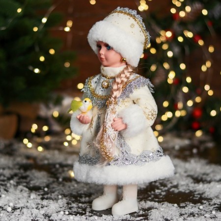 Snow Maiden "In a fur coat with lace and bead" 30 cm, silver-3